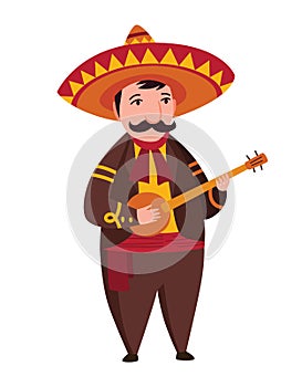 Mexičan znak. hudba kapela hudebník v tradiční tmavý oblečení a sombrera na typický hudební 