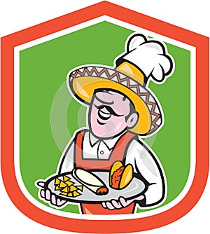 Mexican Chef Cook Shield Cartoon
