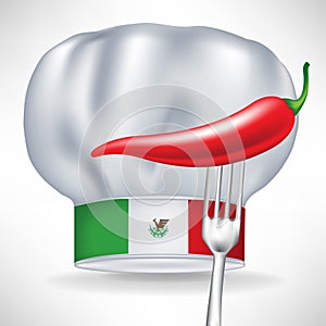 Mexican chef hat with hot pepper in fork