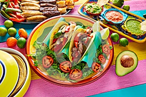 Mexican chicken and beef fajitas tacos