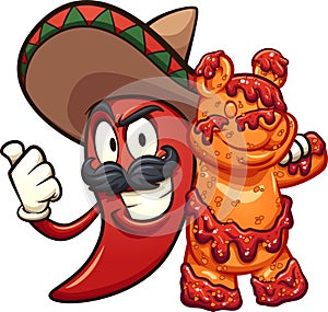 Mexican chili pepper holding a gummy bear