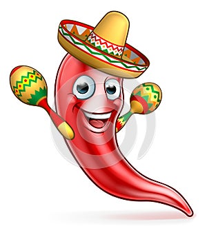 Mexican Chilli Pepper with Maracas and Sombrero photo