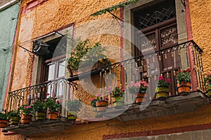 Mexican Classic Colonial Style Window Balcony in Guanajato Mexico.