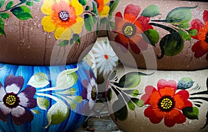 Mexican colorful ceramic pots in a workshop