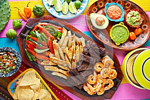 Mexican combo beef chicken fajitas shrimp