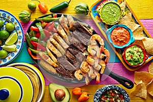 Mexican combo beef chicken fajitas shrimp photo