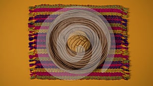 Mexican Concha Sweet bread Scone Tablecloth and yellow Surface