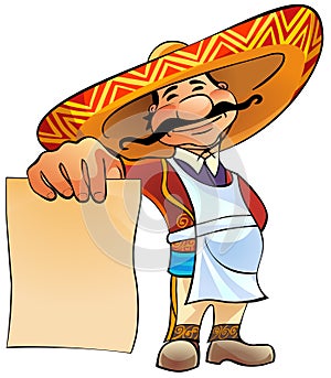 Mexican cook with menu.
