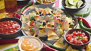 Mexican corn nacho spicy chips served with melted cheese