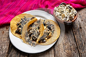 Mexican corn smut taco called Huitlacoche
