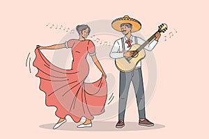 Mexican couple dancers have fun enjoy fiesta celebration