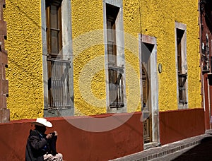 Mexican Cowboy Adobe Wall Guanajuato Mexico