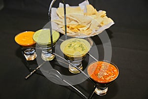 Mexican Cuisine Appetizer Platter with Tortilla Chips and Dips