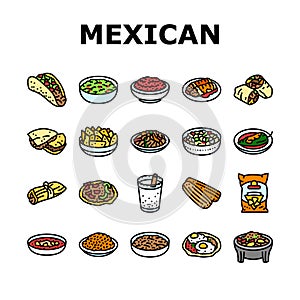 mexican cuisine food dinner icons set vector