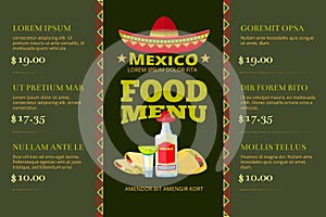 Mexican cuisine food restaurant menu vector template