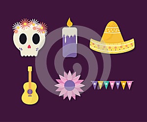 Mexican day of the dead icon set vector design