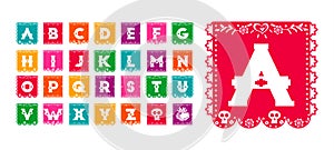 Mexican day of the dead paper flag alphabet font