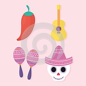 Mexican day of the dead set icons vector design