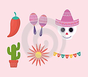 Mexican day of the dead symbols set vector design