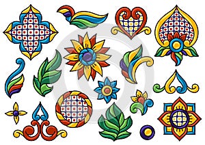 Mexican decoration set of talavera ceramic pattern. Ethnic folk flower.