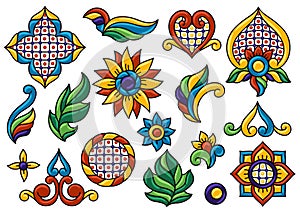 Mexican decoration set of talavera ceramic pattern. Ethnic folk flower. photo