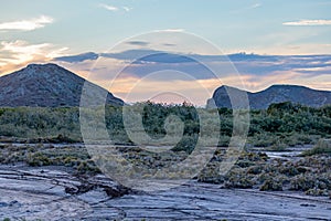 Mexican desert landscape with rocky mountains