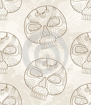 Mexican dia de los muertos grunge skull pattern, vector Mexico day of the dead calavera background. Halloween seamless pattern