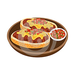 Mexican dish Mollete vector illustration. Mexican cuisine.