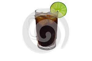 Mexican drink Charro Negro made of tequila and soda with lime isolated on white background photo