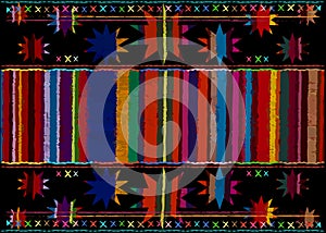 Mexican ethnic embroidery Tribal art ethnic pattern. Colorful Mexican Blanket Stripes Folk abstract geometric repeating background