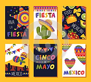Mexican fiesta card set, festival decoration and design photo