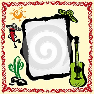Mexičan slavnost rám sombrera kaktus a kytara 