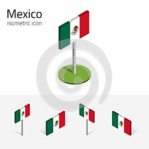 Mexican flag, vector set of isometric flat icons, 3D style