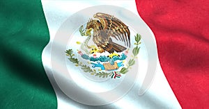 Mexican flag waving in the wind isolated Mexico