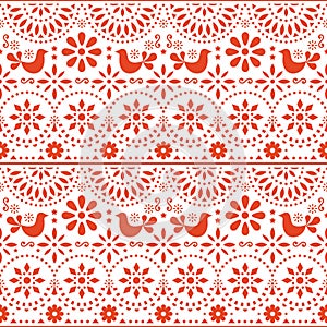 Mexican folk art seamless pattern with birds and flowers