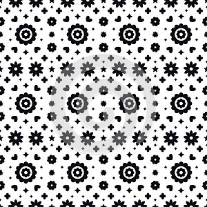 Mexican folk art seamless pattern with flowers on white background. Traditional design for fiesta party. Floral ornate