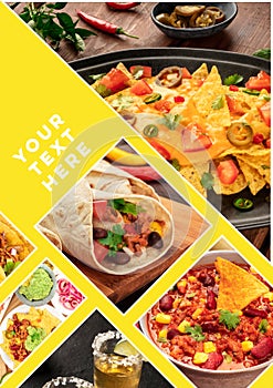 Mexican Food Collage design template. a layout for a restaurant menu cover