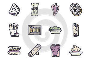 Mexican food color vector doodle simple icon set