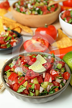 Mexican food concept with Pico de Gallo, close up