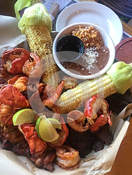 Mexican Food Cuisine Mixed Seafood Shrimp with Corn