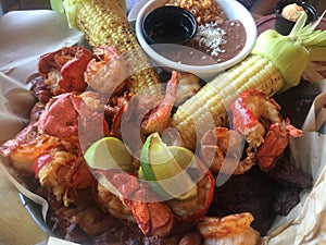 Mexican Food Cuisine Mixed Seafood Shrimp with Corn