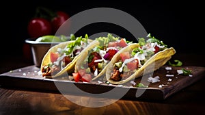 Mexican food - delicious taco shells with ground beef and home made salsa