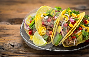 Mexican food - fresh tacos with ground meat