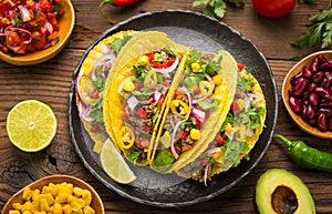 Mexican food - fresh tacos with ground meat