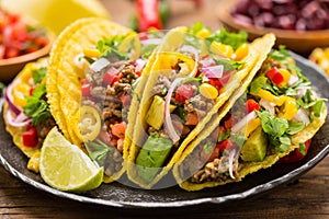 Mexican food - fresh tacos with ground meat