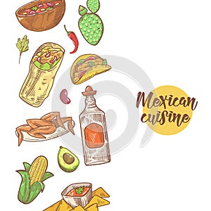 Mexican Food Hand Drawn Doodle. Mexico Traditional Cuisine Menu