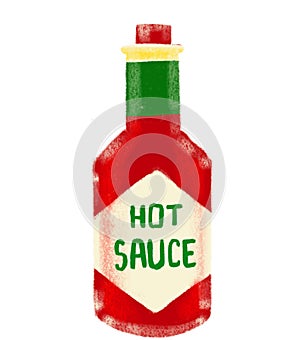 Mexican food hot sauce seasoning in bottle tobasco hand drawn doodle illustration