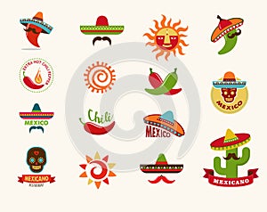 Mexican food icons, menu elements for restaurant