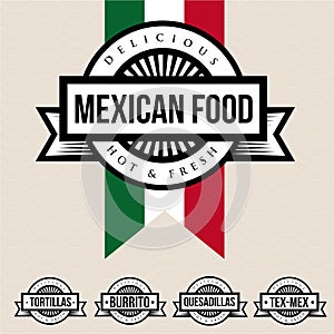 Mexican food label - Tortillas, Burrito, Quesadillas, Tex-Mex