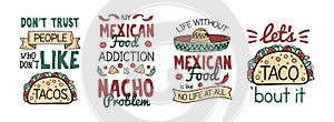 Mexican food like taco and nacho with sombrero photo